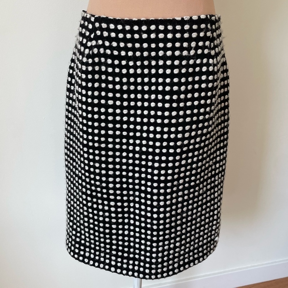 Edward Achour Paris Black White Knit Dot Wool Below The Knee Pencil Skirt Size 6